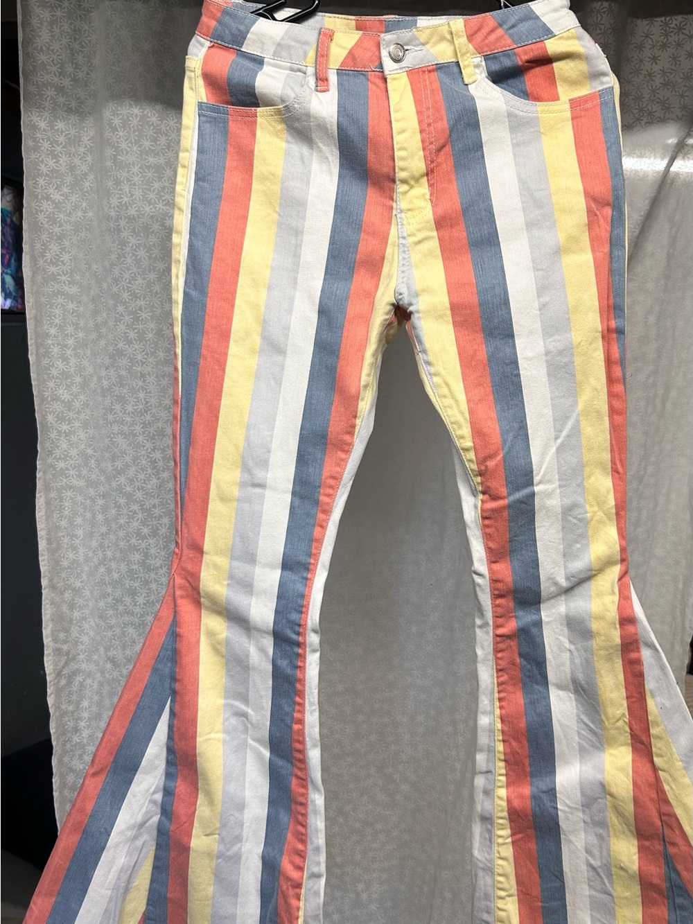 Saints and Hearts Multicolor Striped Flare Pants - Yellow, Coral & Blue